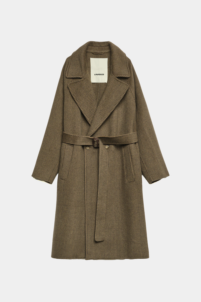 Cappotto Lungo Pied-De-Poule Con Cintura