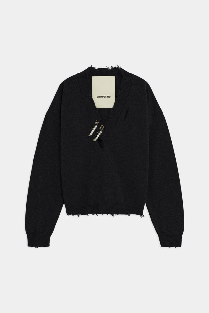 Maglione Con Scollo A V Effetto Destroyed