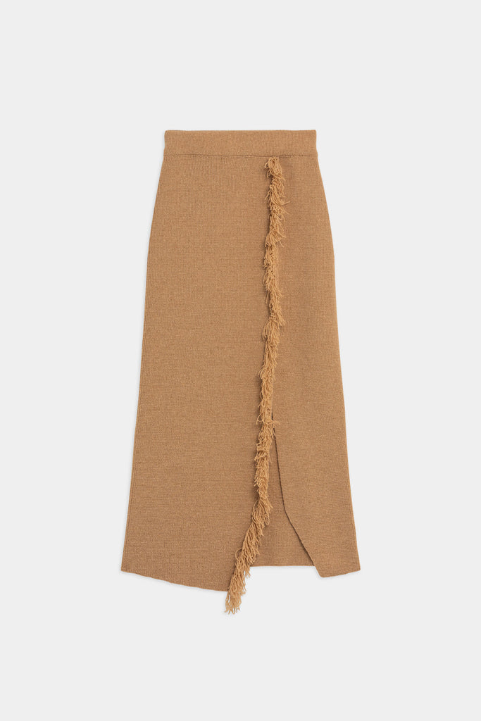 Gonna Midi In Maglia Con Frange