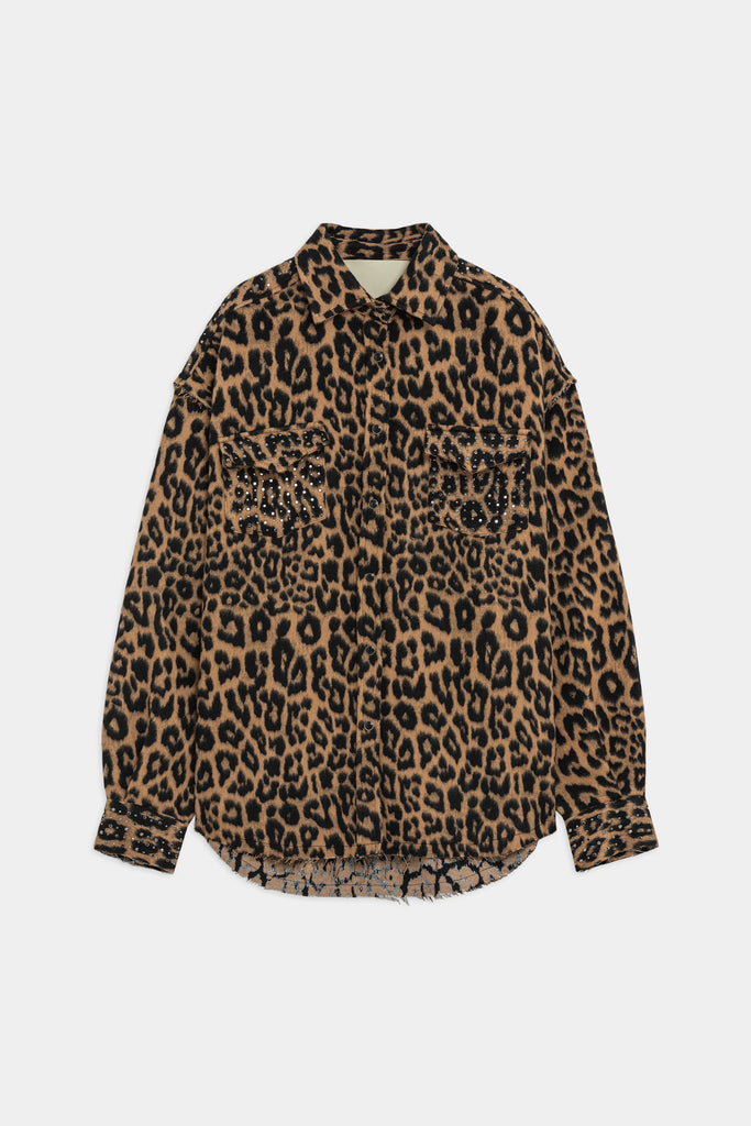 Camicia Over Animalier Con Borchie
