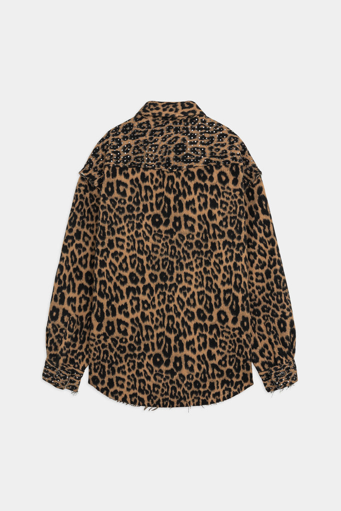 Camicia Over Animalier Con Borchie