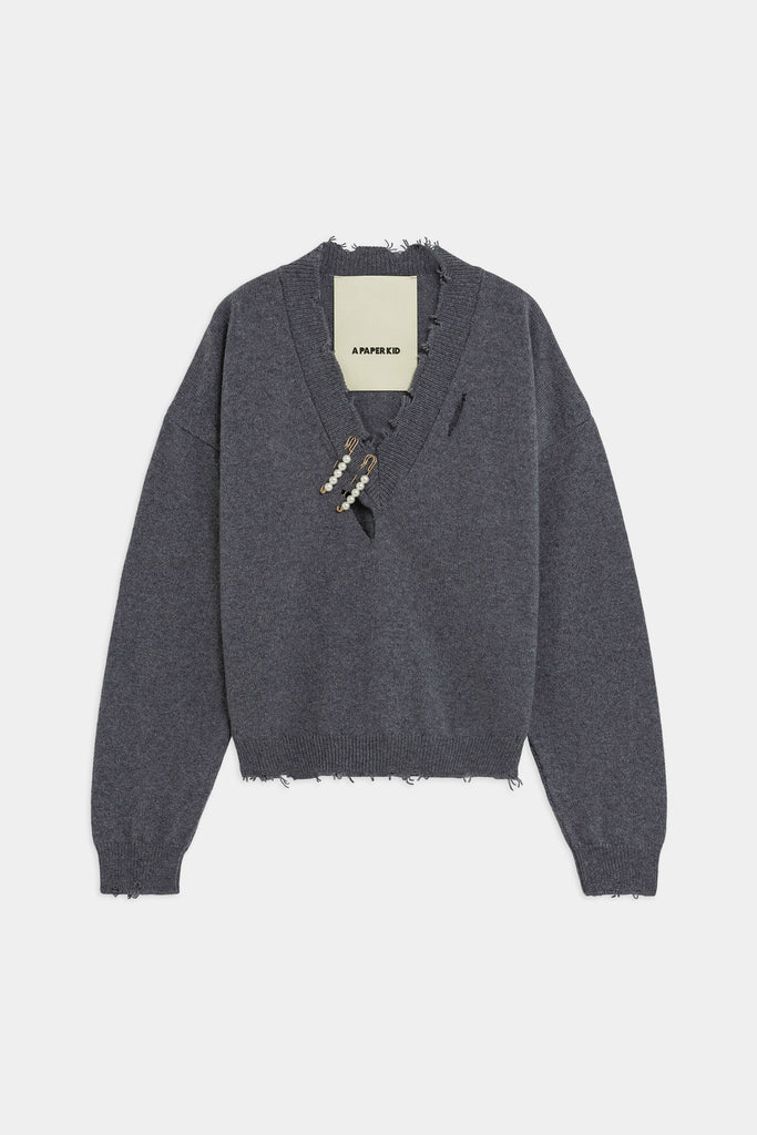 Maglione Con Scollo A V Effetto Destroyed