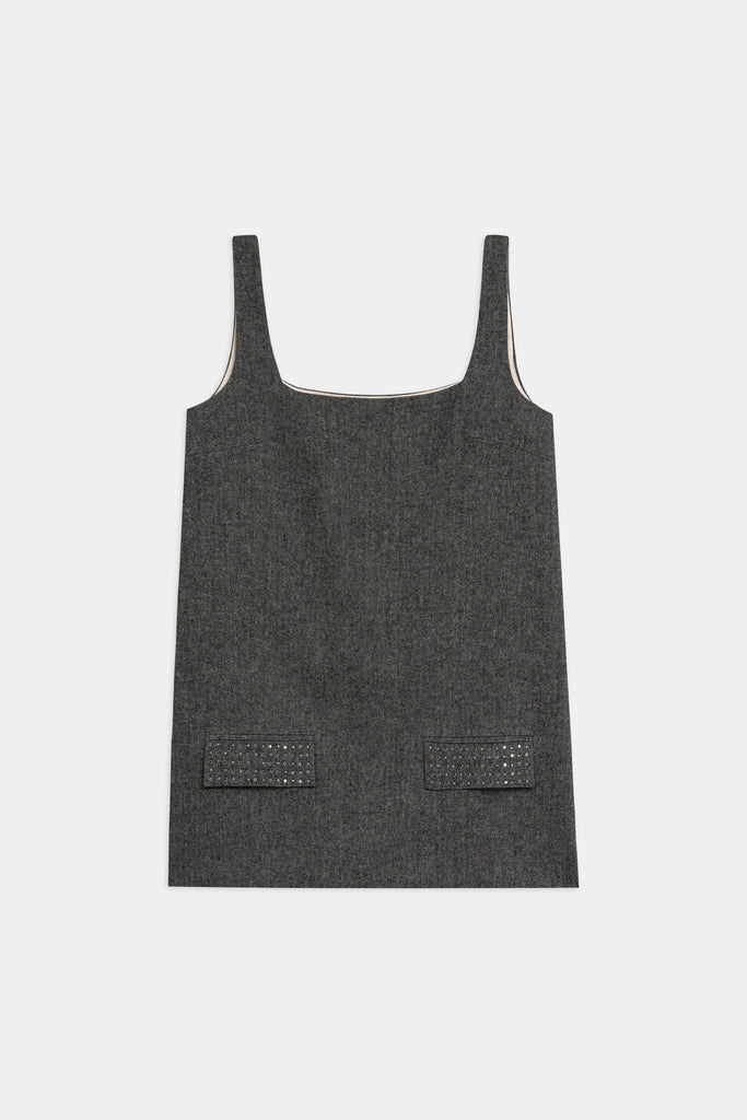 Abito Corto Con Tasche Borchiate