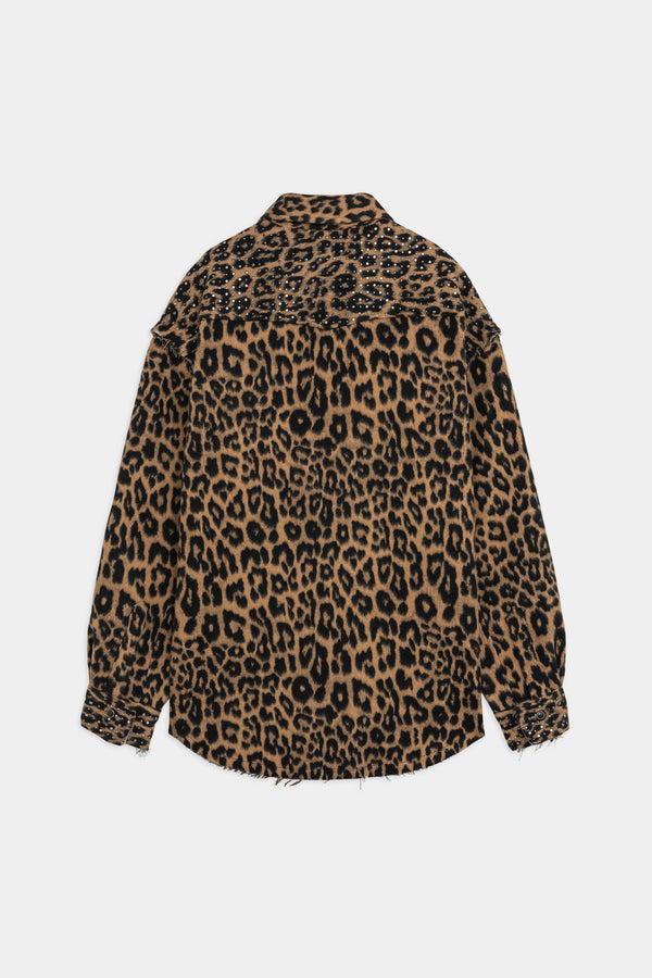 Camicia Over Animalier Con Borchie