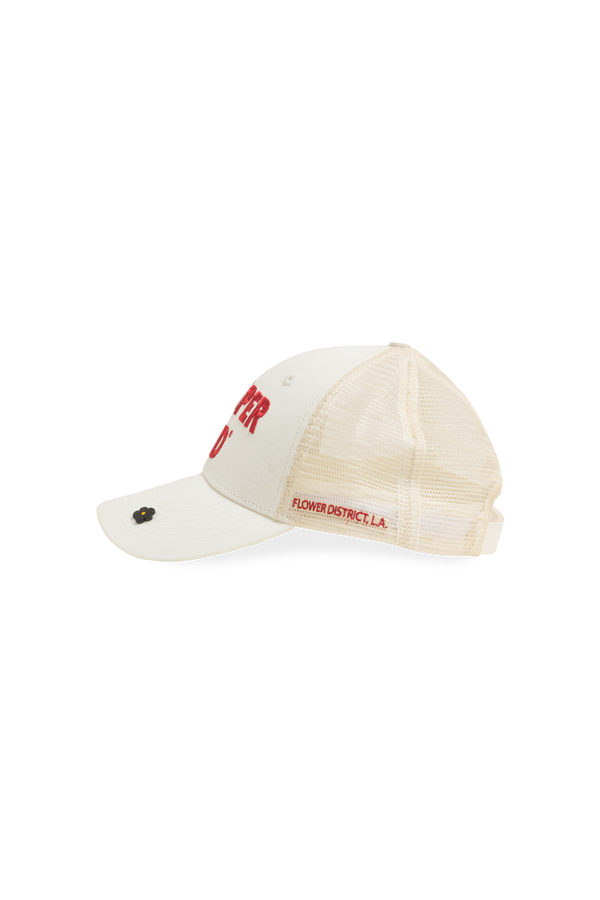 A Paper kid logo embroidered trucker hat